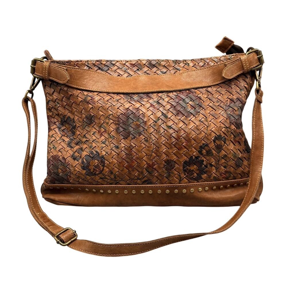 Sundance Floral Woven Boho Soft Leather Bag Italy Leather Weave Purse Satchel